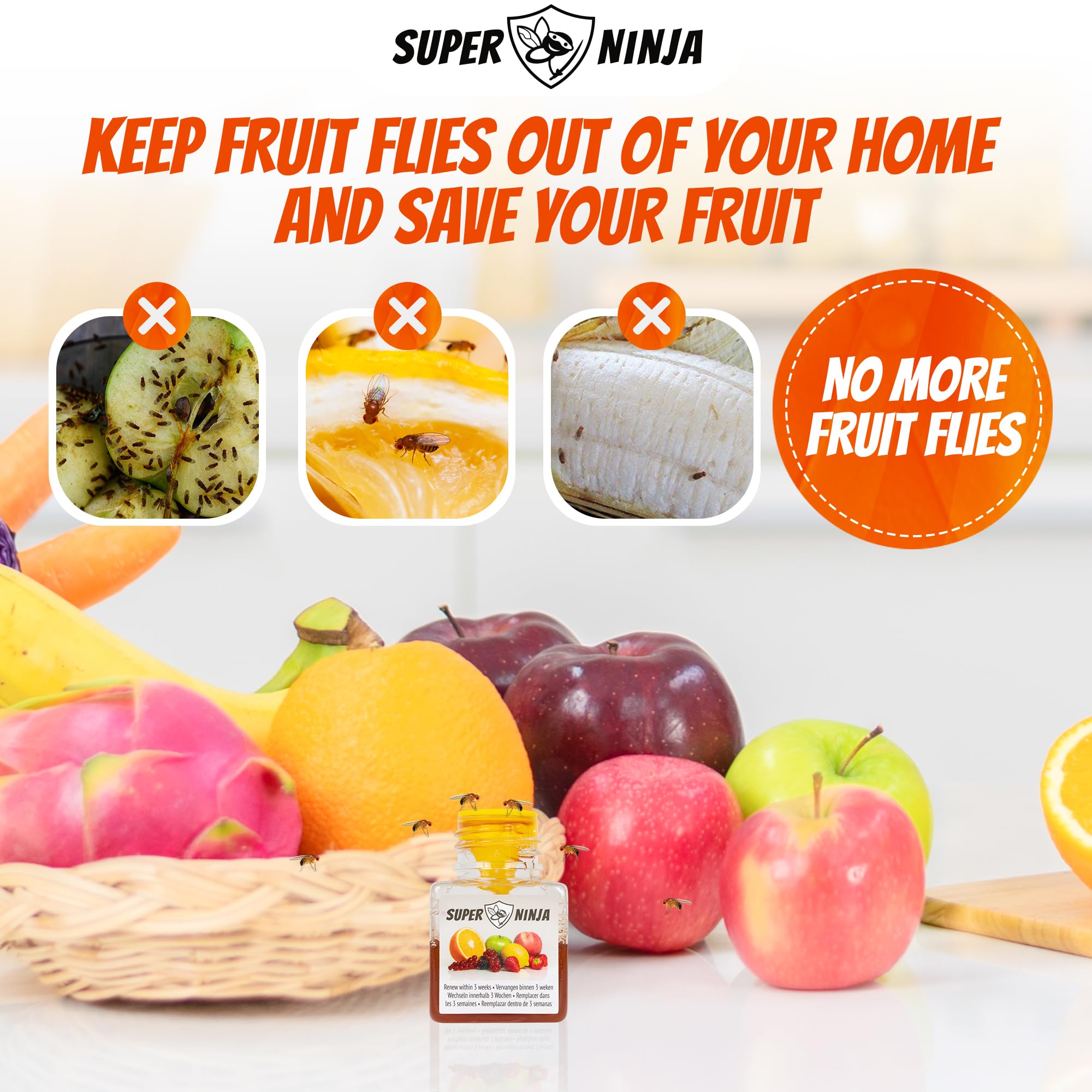 Super Ninja Armadilha para moscas de frutas interna - Pacote com 4